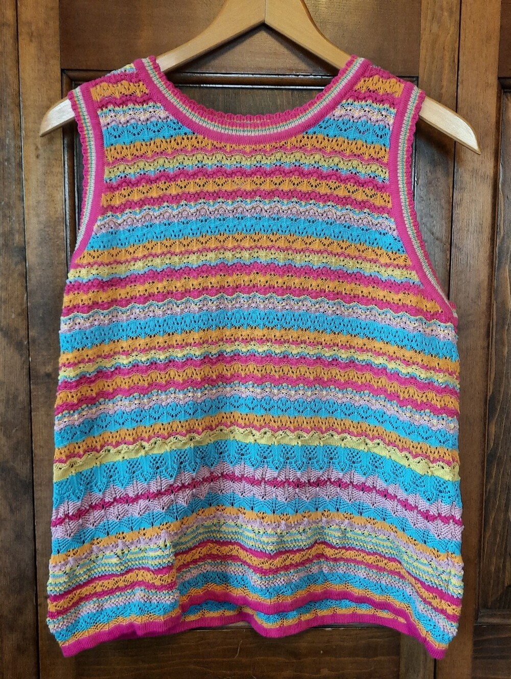 Grace + Karma Cotton Blend Crochet Colorful Striped Scallop Edge Tank Top Size L
